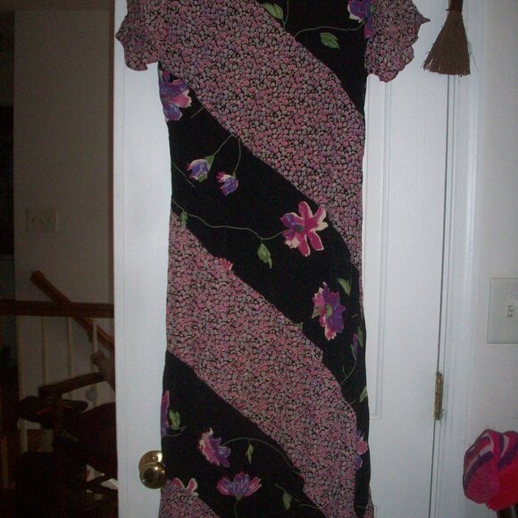 Vtg 90s Y2K Lola P Rayon Flowy Floral Midi Fairy Grunge Dress Gray Sz Medium - Picture 7 of 12